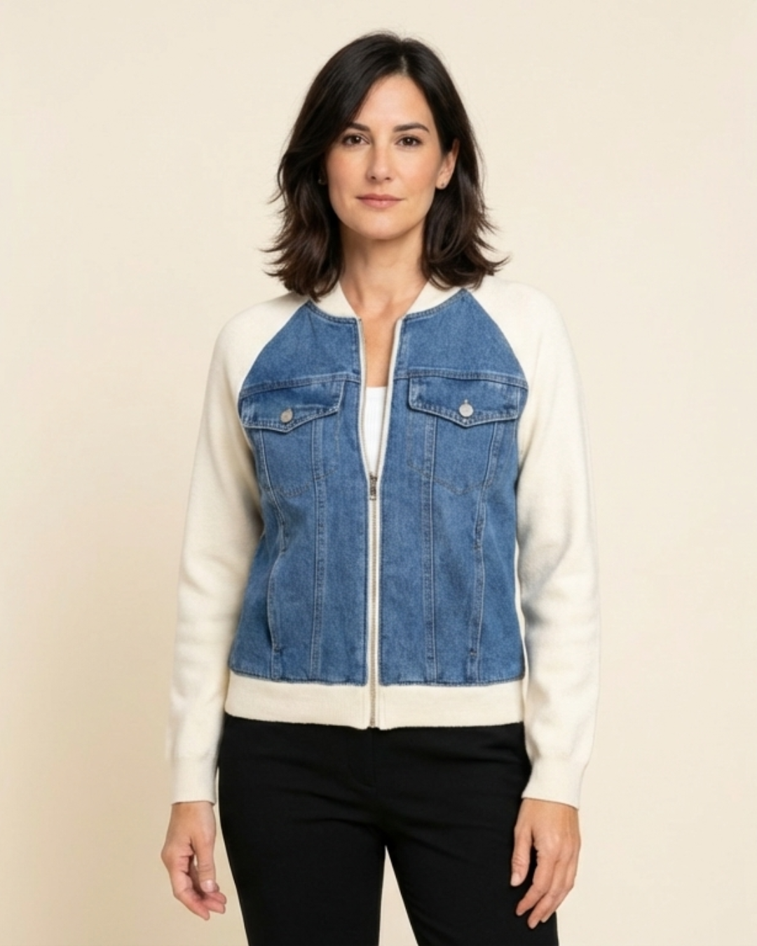 Chaqueta vaquera mujer de diseño combinado corte ajustado - Mavetta