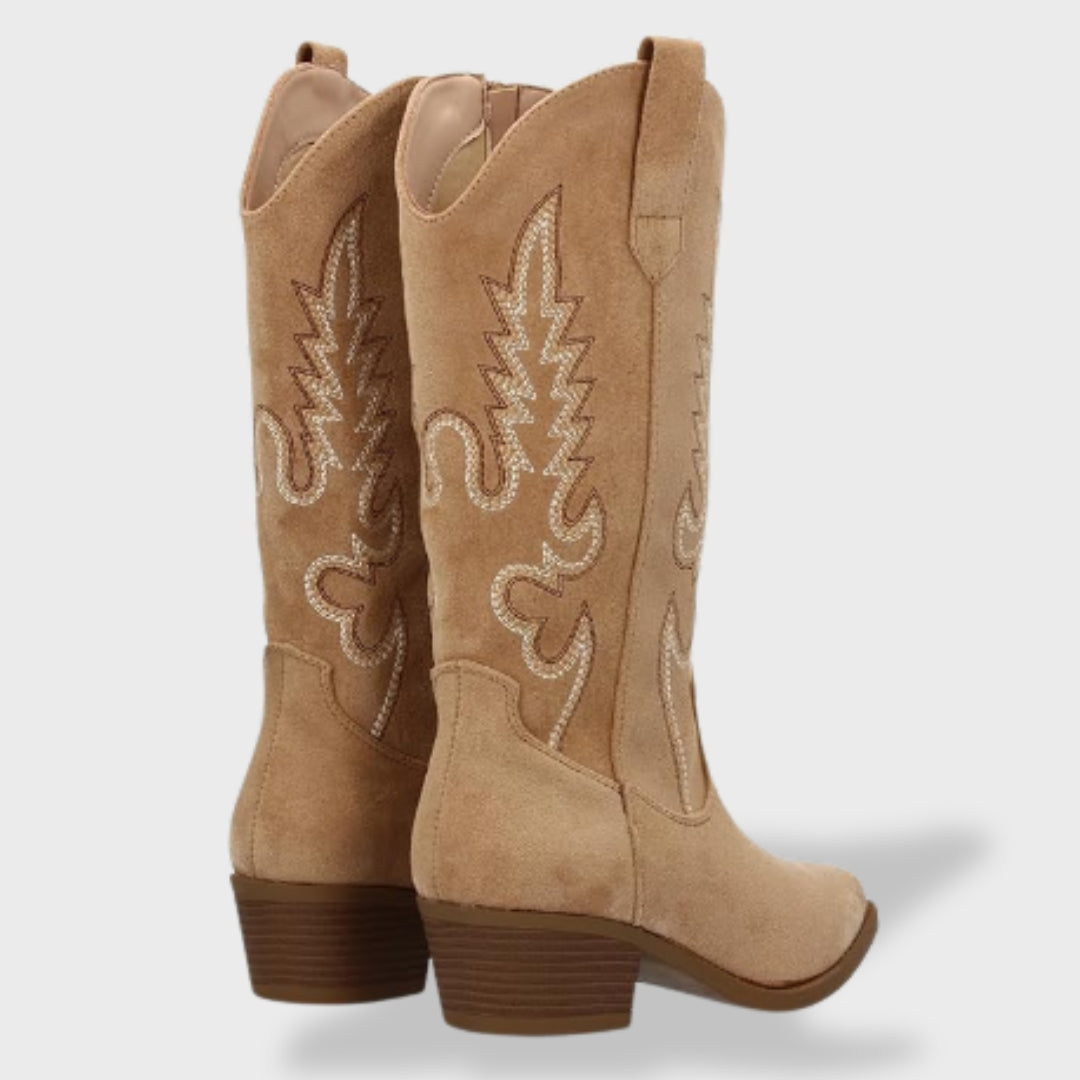 Botas Cowboy Mujer de Piel Bordadas Tacón Bajo