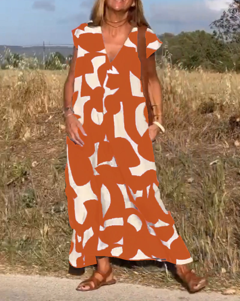 Vestido Mujer Estampado Escote en V Corte Fluido