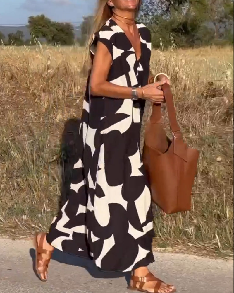 Vestido Mujer Estampado Escote en V Corte Fluido