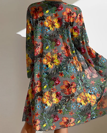 Bikini Mujer de Dos Piezas Estampado Botánico con Kimono Playa