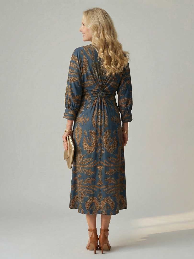 Vestido Midi Mujer Corte Cruzado Cintura Ajustada
