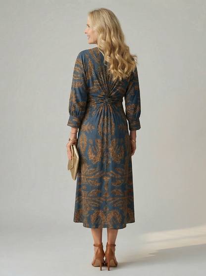 Vestido Midi Mujer Corte Cruzado Cintura Ajustada