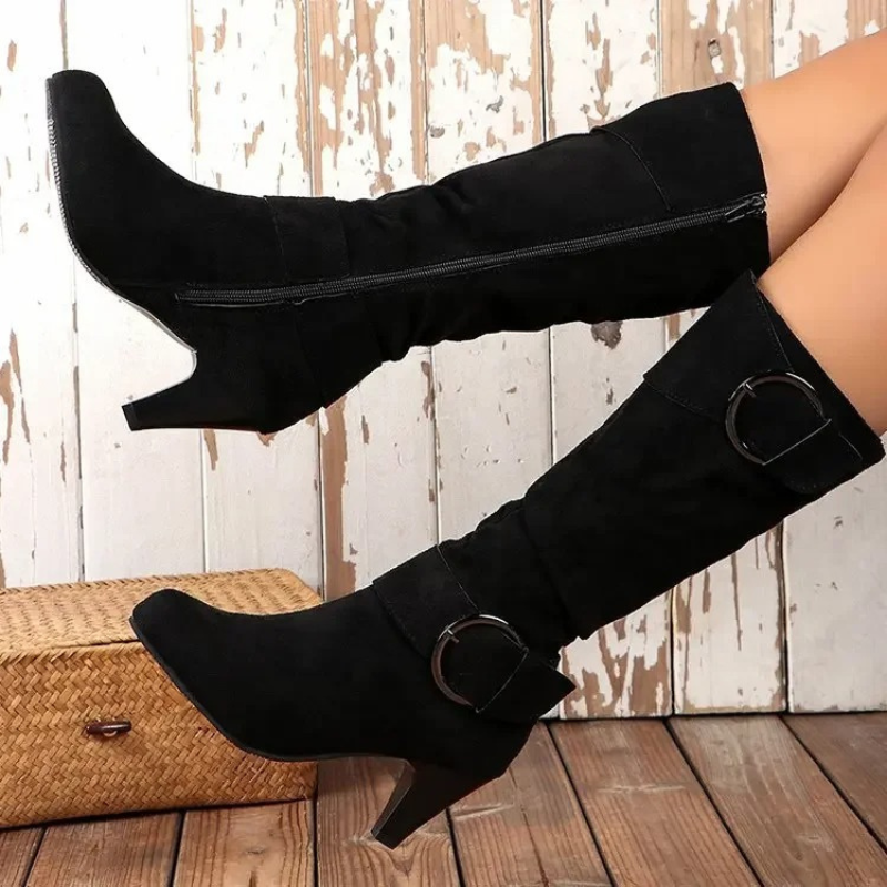 Botas Altas Mujer Puntera Redonda Ajuste Clasico