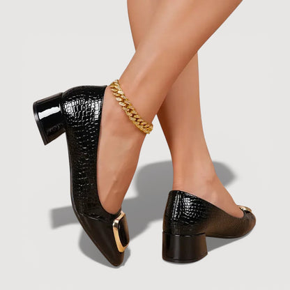 Tacones Bloque Mujer Acabado Croco Tacón Bajo Cómodos