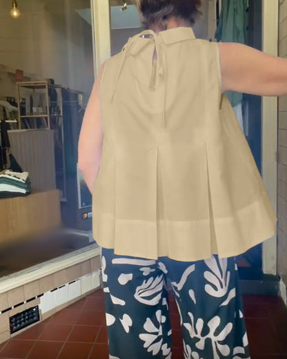 Mujer sin Mangas Cuello Alto Pliegue