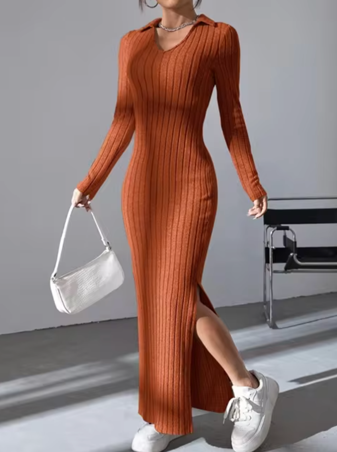 Vestido largo mujer de punto suave estilo relajado