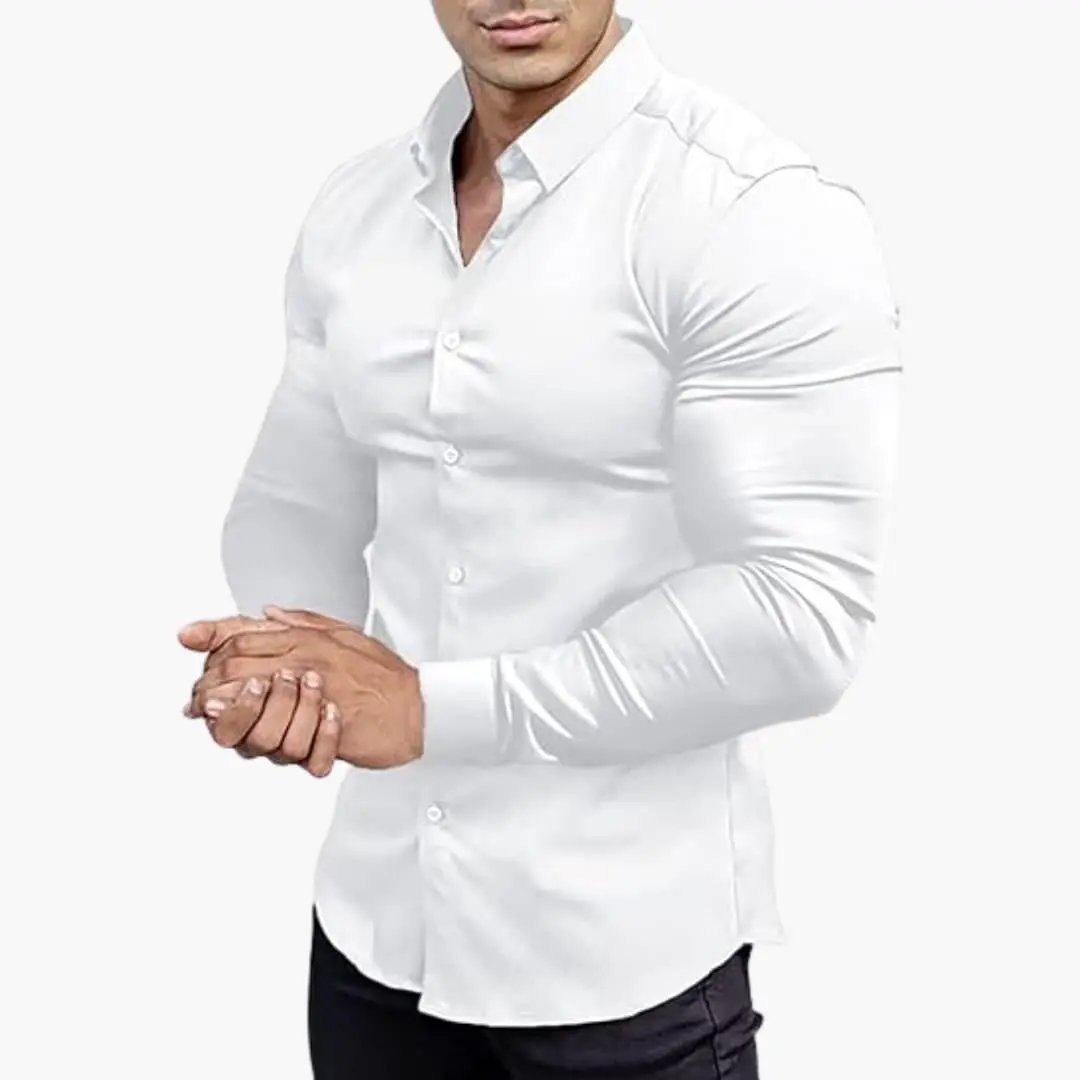 Camisa Hombre Slim Fit Algodón Manga Larga Botones