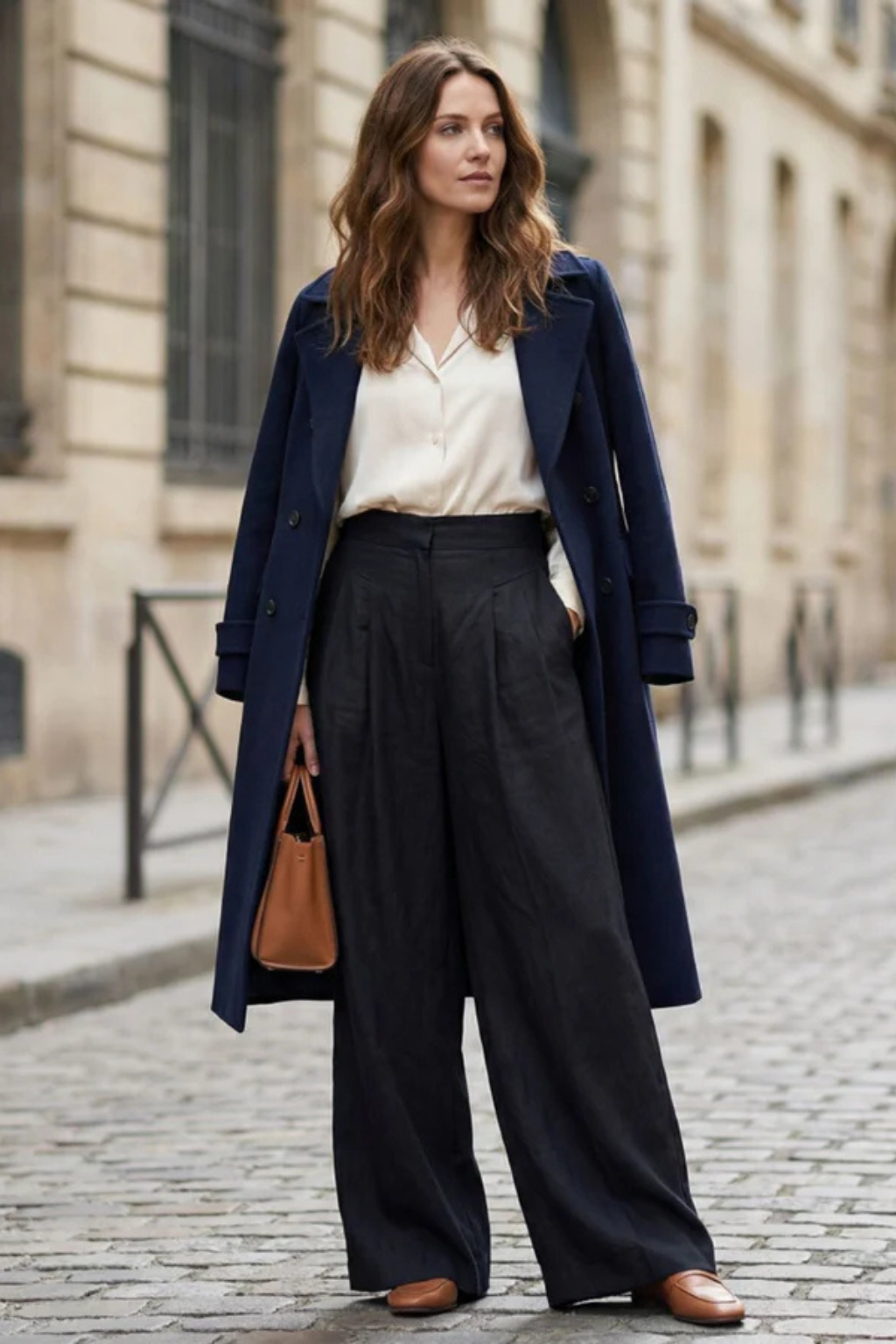 Pantalones Mujer Pata Ancha Pliegues Frontales Cintura Alta