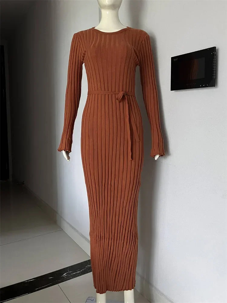Vestido largo mujer de plumeti tejido elástico ajustado plisado