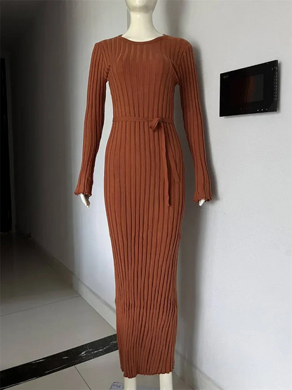 Vestido largo mujer de plumeti tejido elástico ajustado plisado