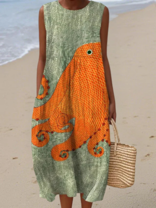 Vestido midi mujer Bordado Diseño sin mangas - Mavetta