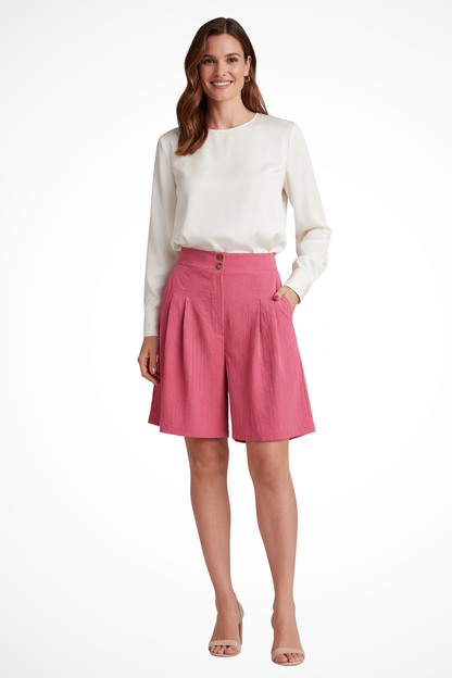 Bermudas Mujer Talle Alto con Pinzas Corte Sartorial