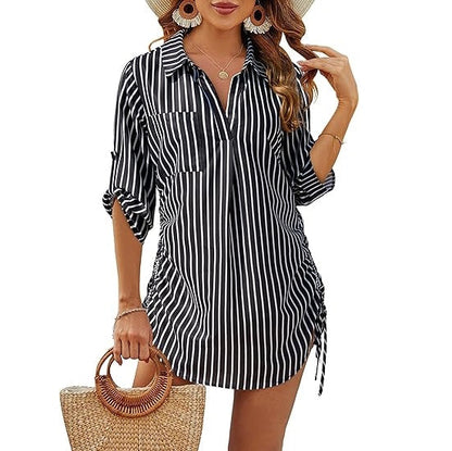Camisa Hombre Playa Ligera Cintura Ajustable Manga Larga