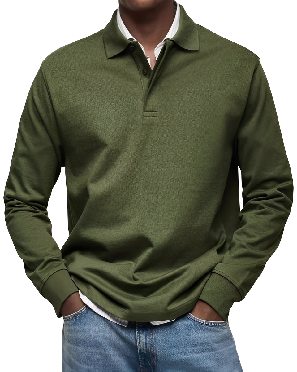 Camisa Hombre Algodón Cuello Abotonado Manga Larga Corte Regular