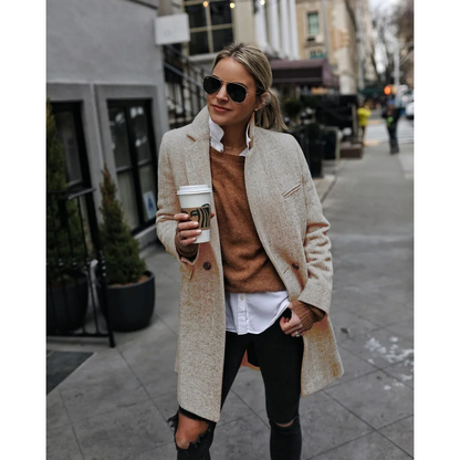 Abrigo Trenchcoat Mujer de Espiga Corte Medio Solapa Clásica