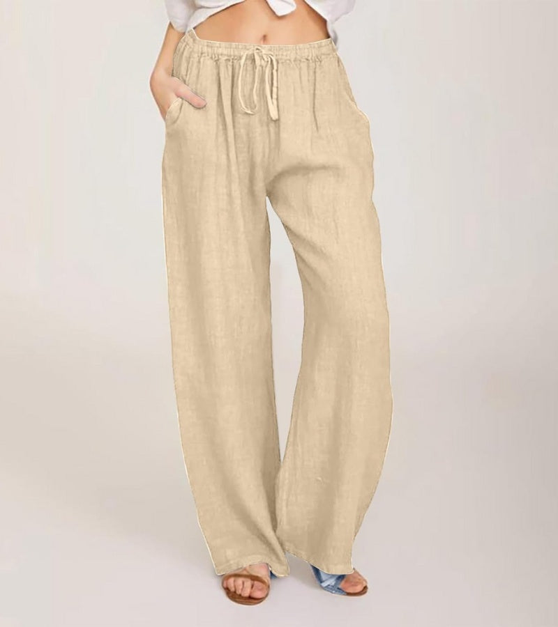 Pantalón Mujer Tiro Alto Tejido Ligero Pierna Recta