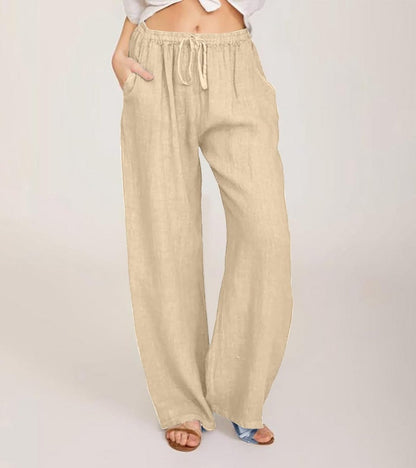 Pantalón Mujer Tiro Alto Tejido Ligero Pierna Recta