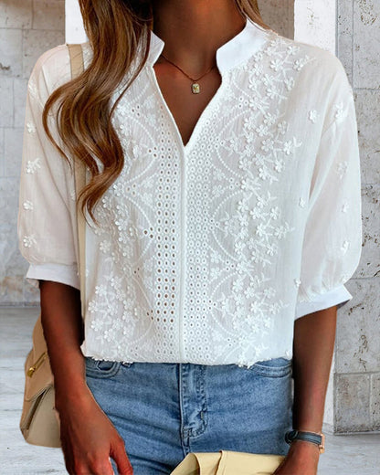 Blusa Mujer de Bordado Manga Suelta Cuello en V