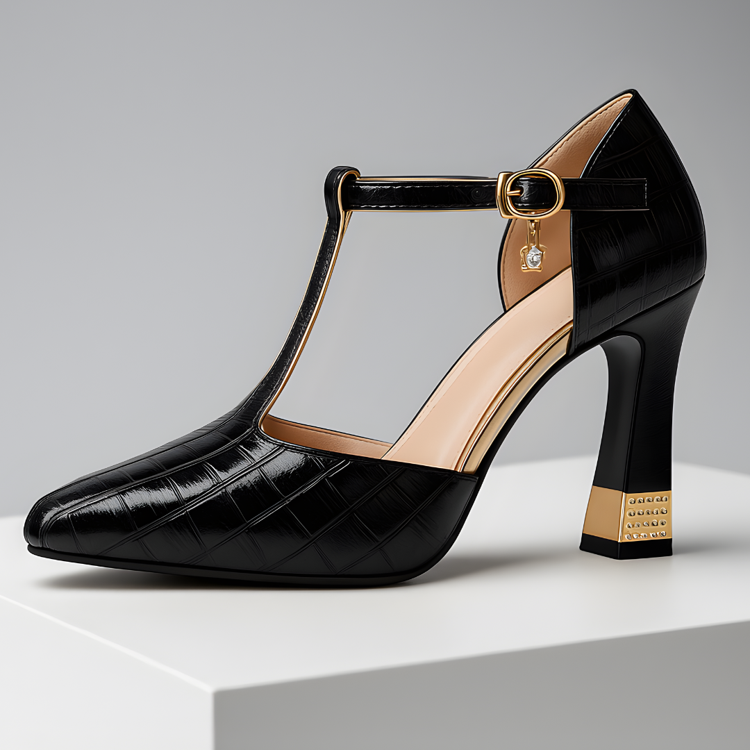 Tacones mujer con tira en T tacón bloque elegante fiesta