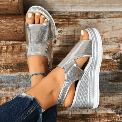 Sandalias Mujer Cuña Ortopédicas Tiras Metálicas Plantilla Ergonómica