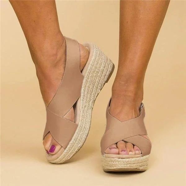 Sandalias Cuña Mujer con Tiras Cruzadas Veraniegas