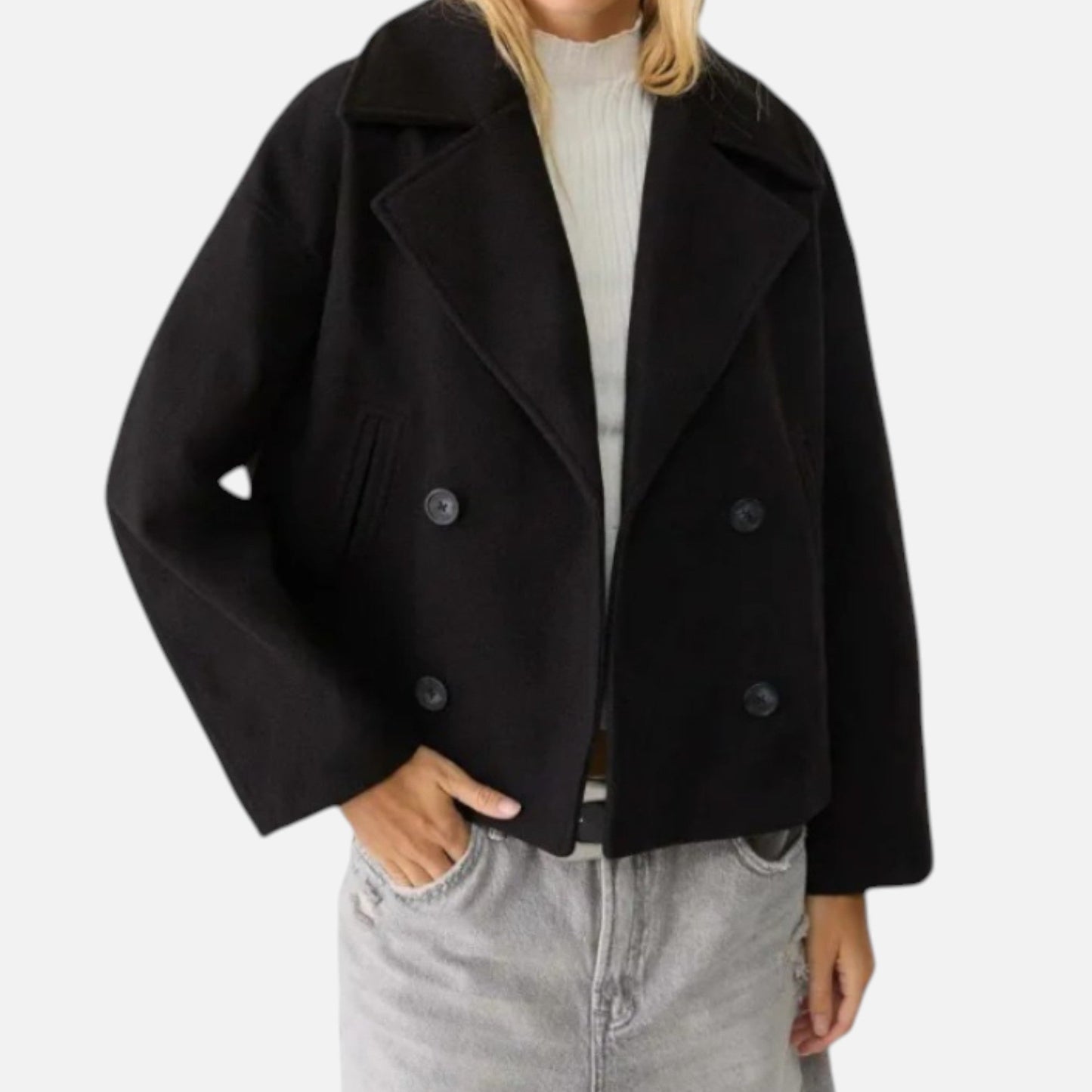 Abrigo Corto Mujer Oversize de Lana Elegante