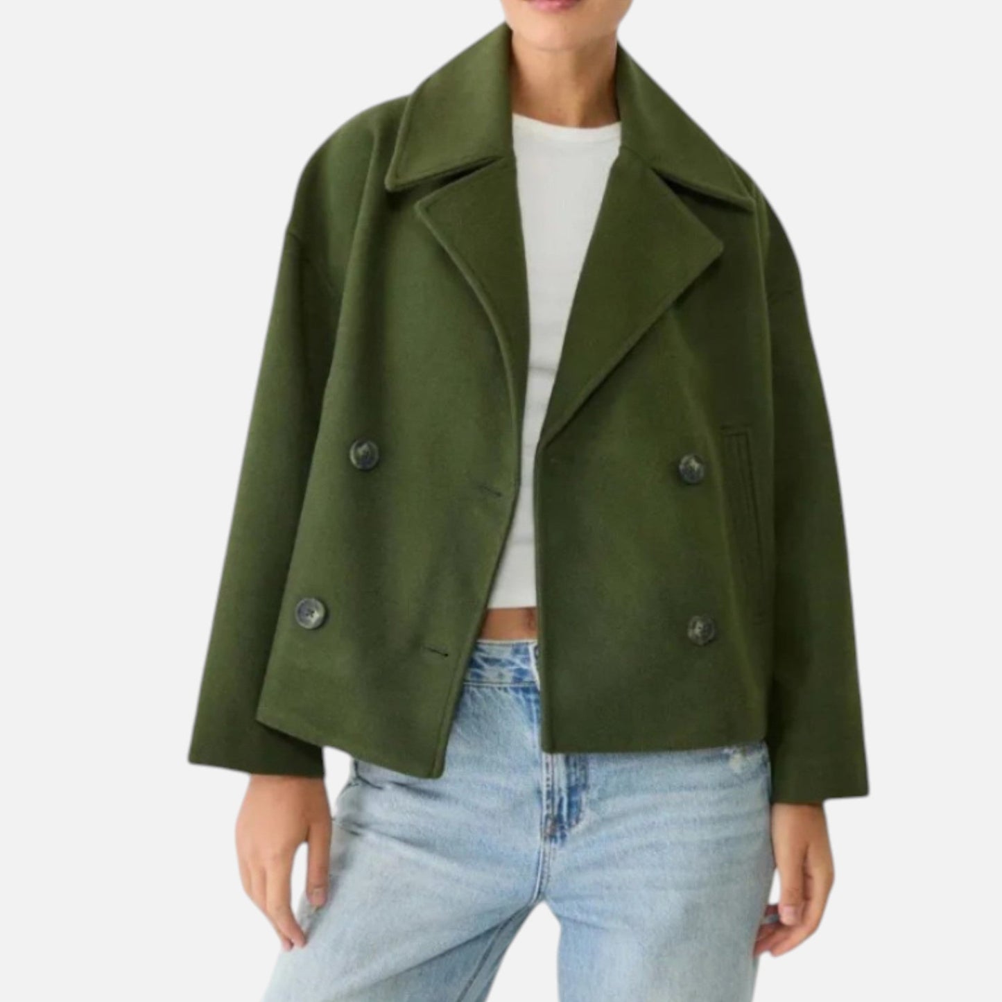 Abrigo Corto Mujer Oversize de Lana Elegante