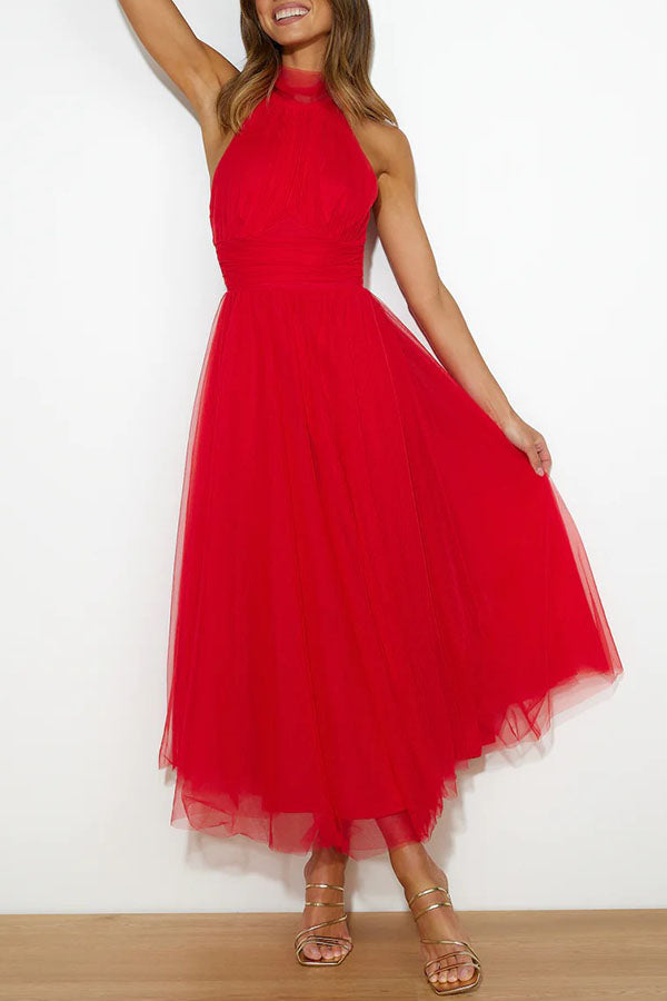 Vestido midi mujer Escote halter Falda voluminosa