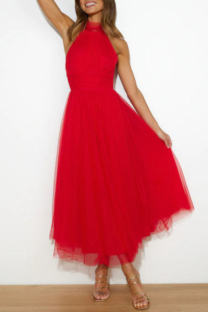 Vestido midi mujer Escote halter Falda voluminosa