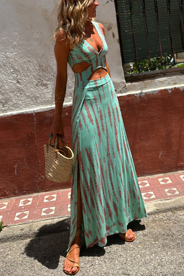 Vestido largo mujer de tejido tie-dye con abertura lateral estilo boho