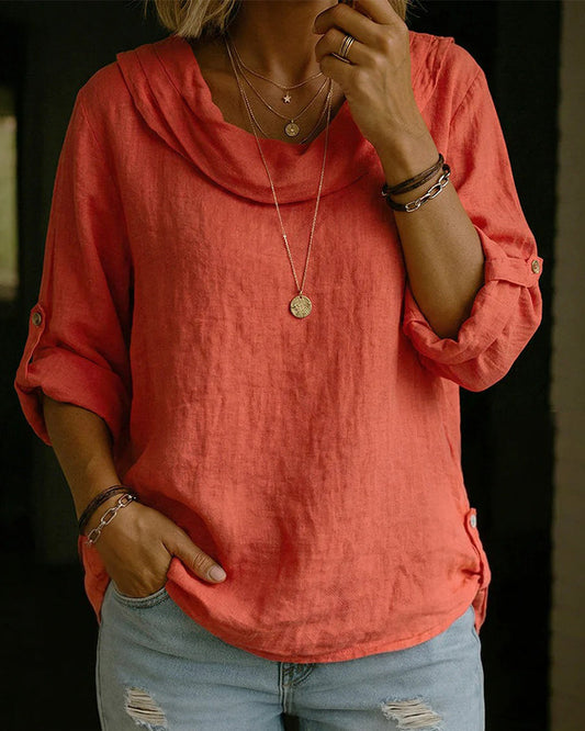 Camisa mujer de algodón cuello caído estilo clásico - Mavetta