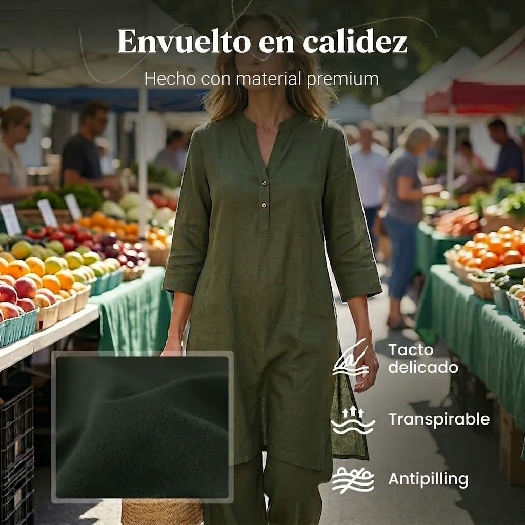Conjunto Mujer de Túnica Larga y Pantalón Ancho Fluido