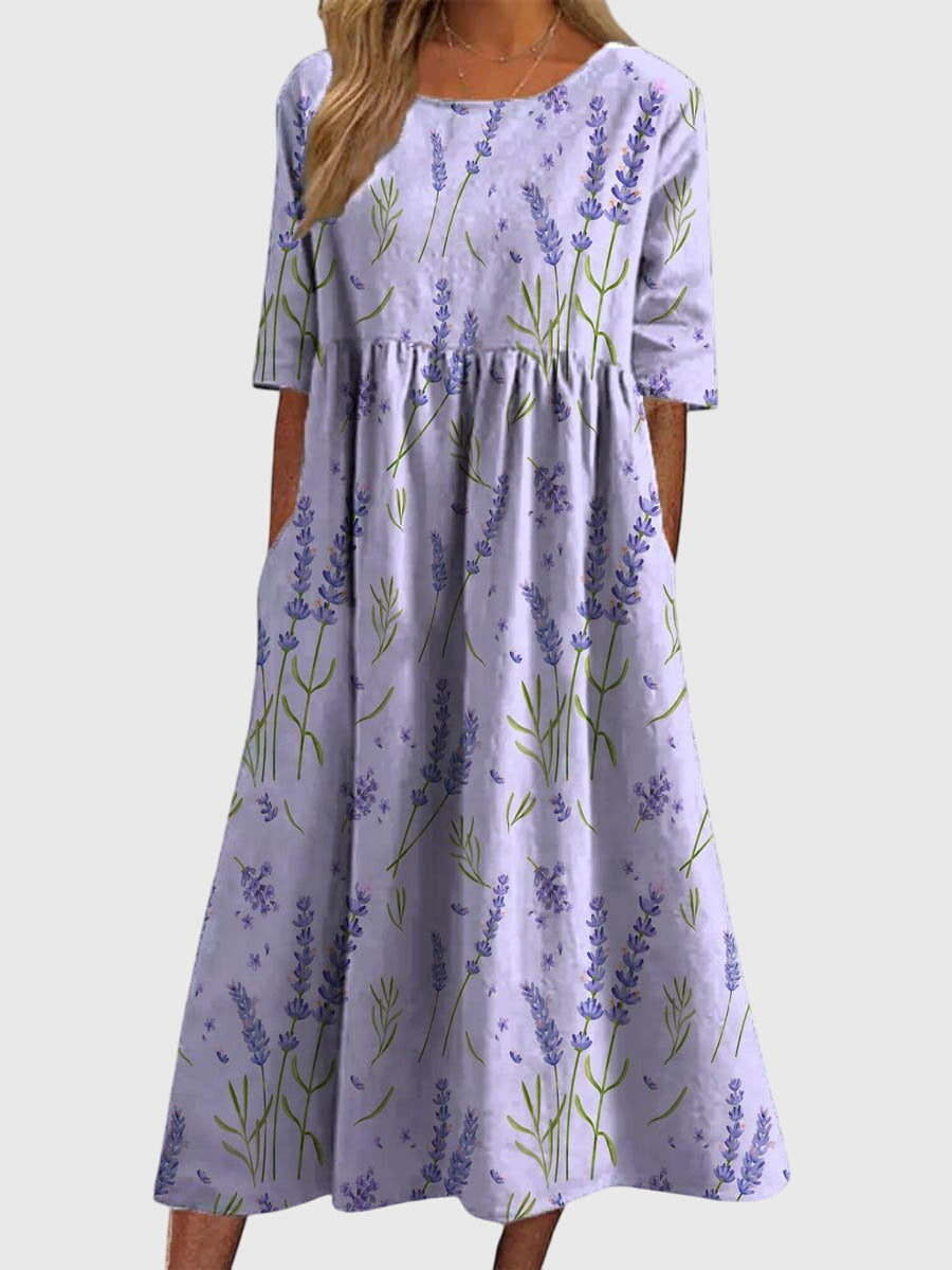 Vestido Midi Mujer Estampado Floral Corte Suelto