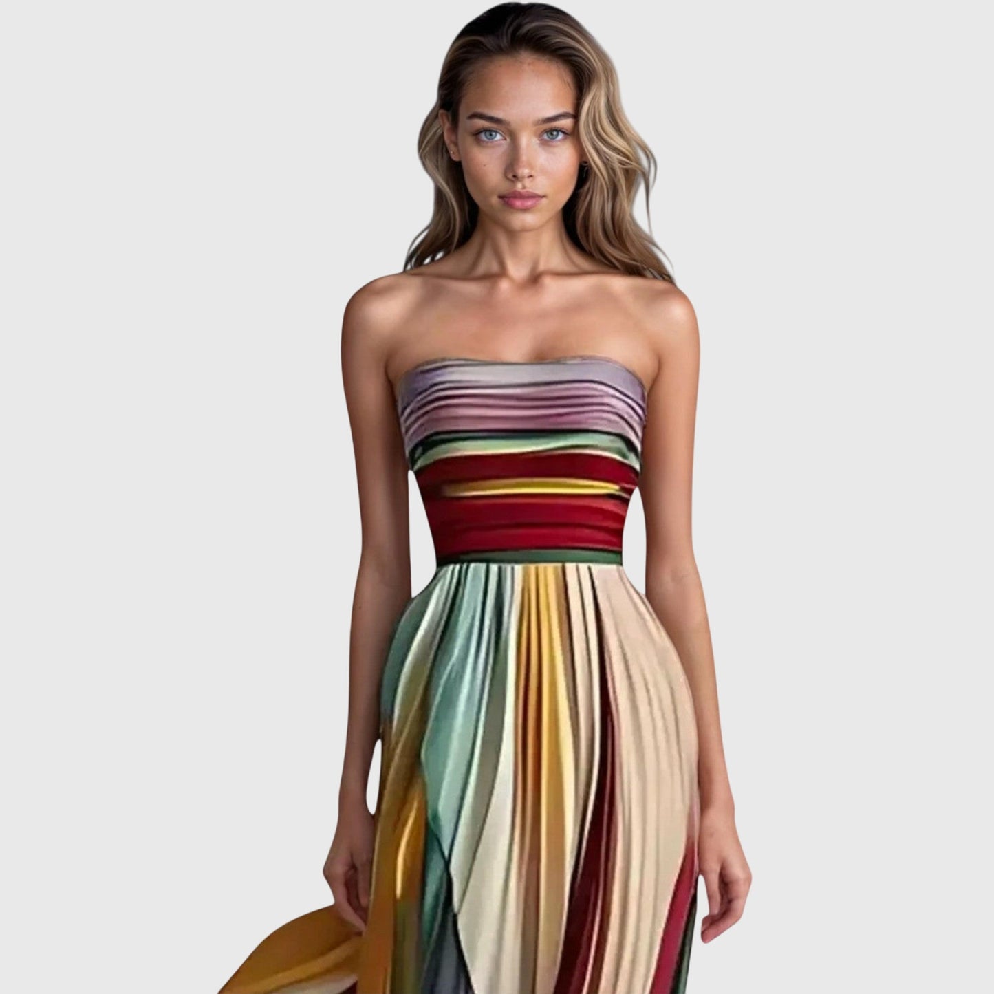 Vestido largo mujer sin tirantes falda fluida diseño rayas