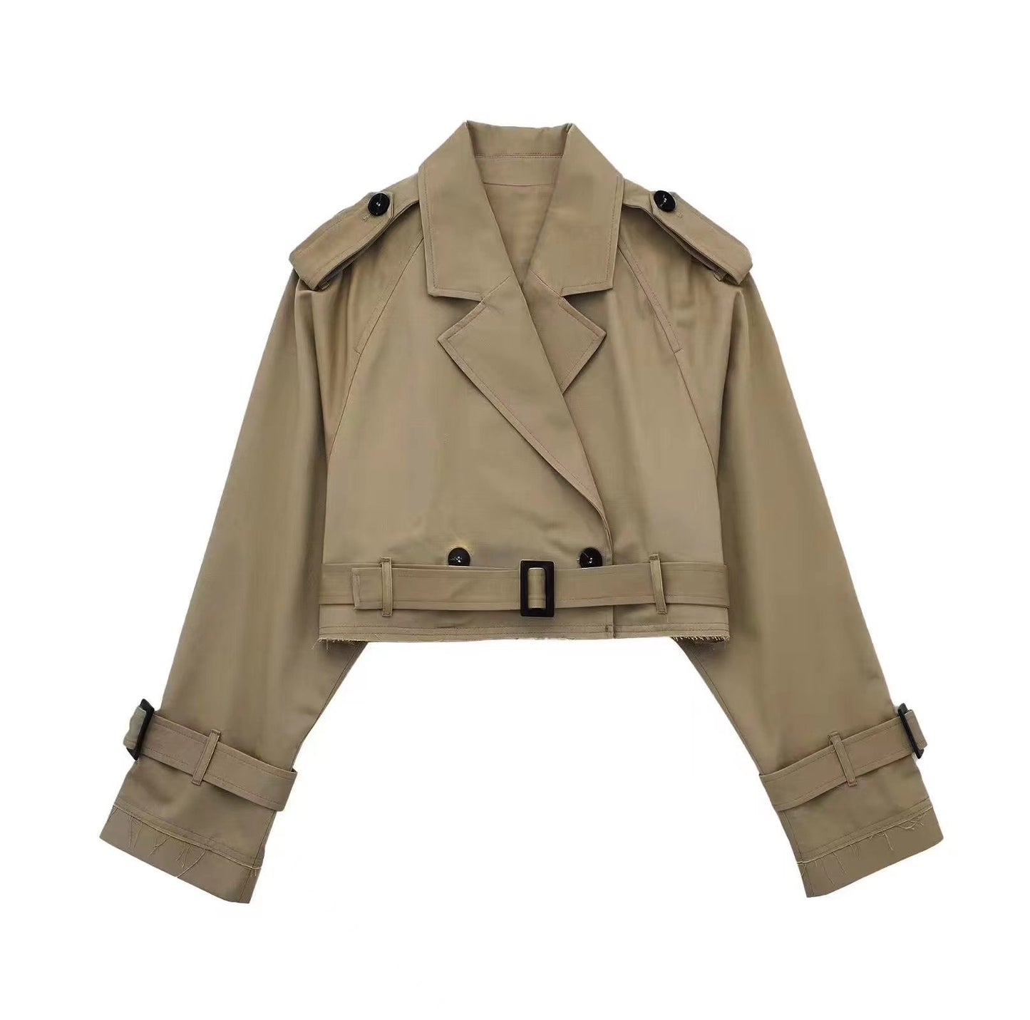 Chaqueta Trench Mujer con Solapas Clasicas y Trabillas Corto