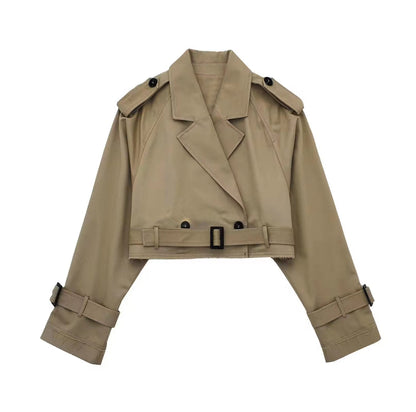 Chaqueta Trench Mujer con Solapas Clasicas y Trabillas Corto