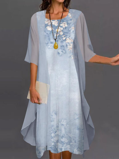 Conjunto Mujer Vestido Midi y Kimono Voile Floral Veraniego