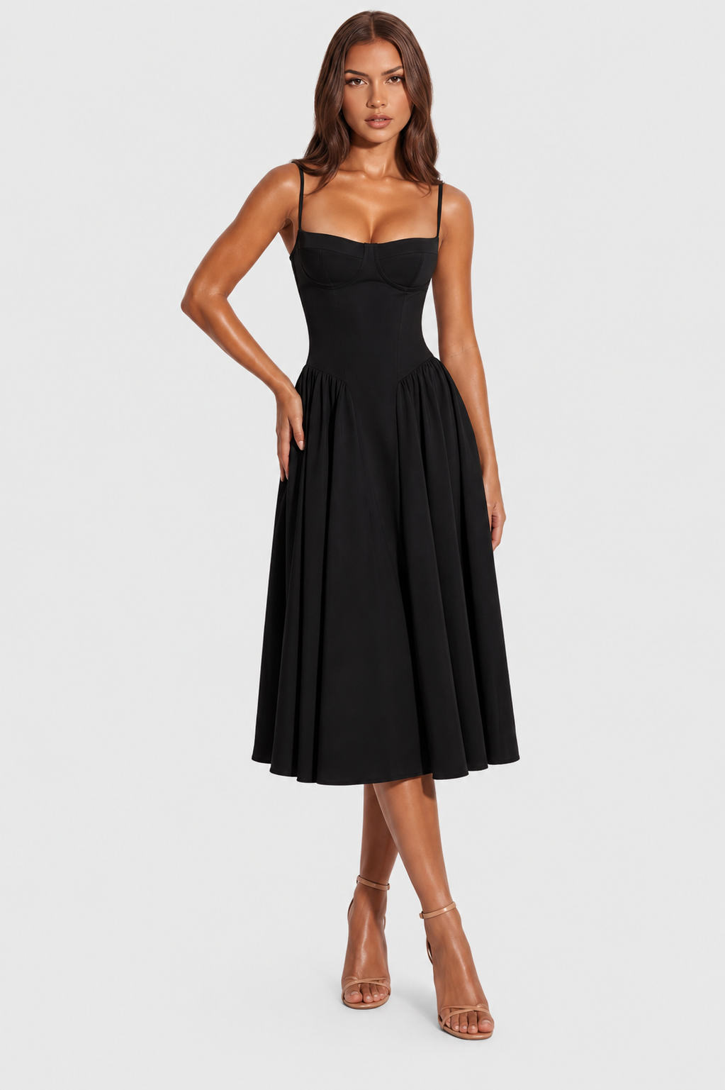 Vestido Midi Mujer Escote Corazón Ajustado