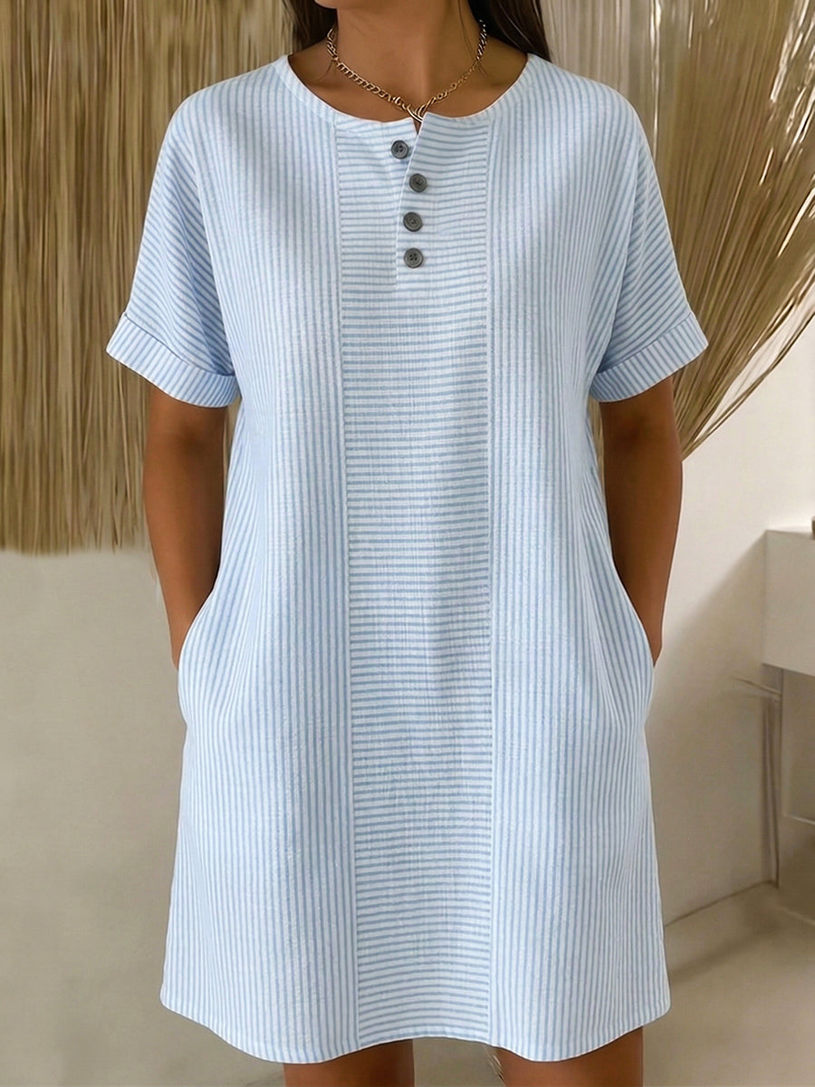Vestido Mujer Algodón Lino Botones Corte Suelto - Mavetta