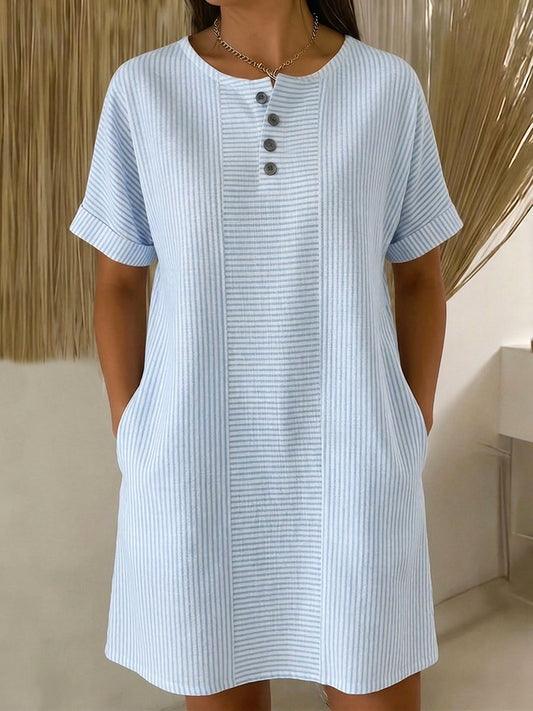 Vestido Mujer Algodón Lino Botones Corte Suelto - Mavetta