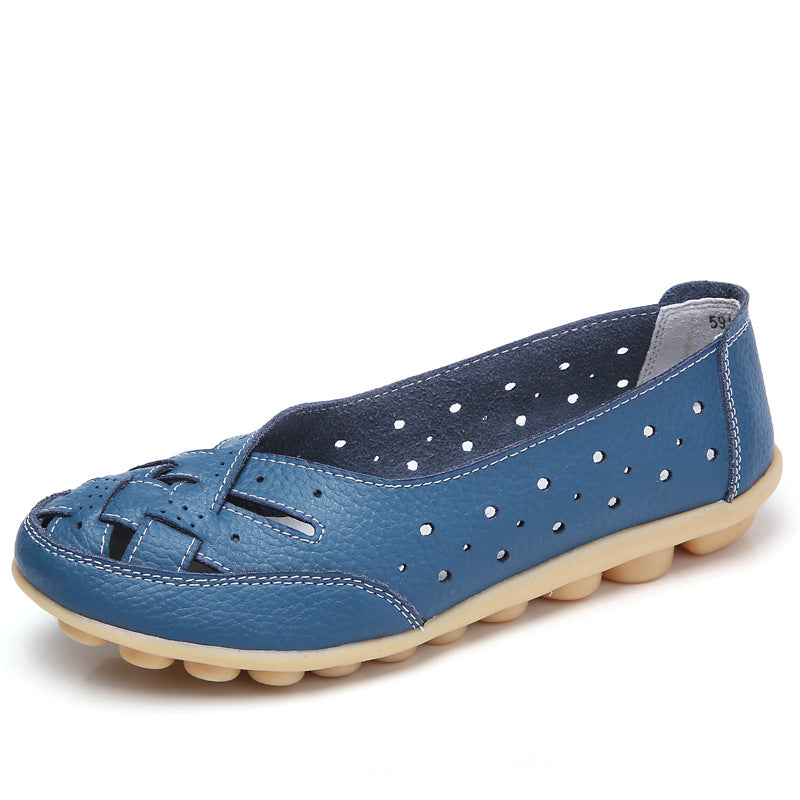 Zapatos mocasín mujer con diseño perforado suela flexible
