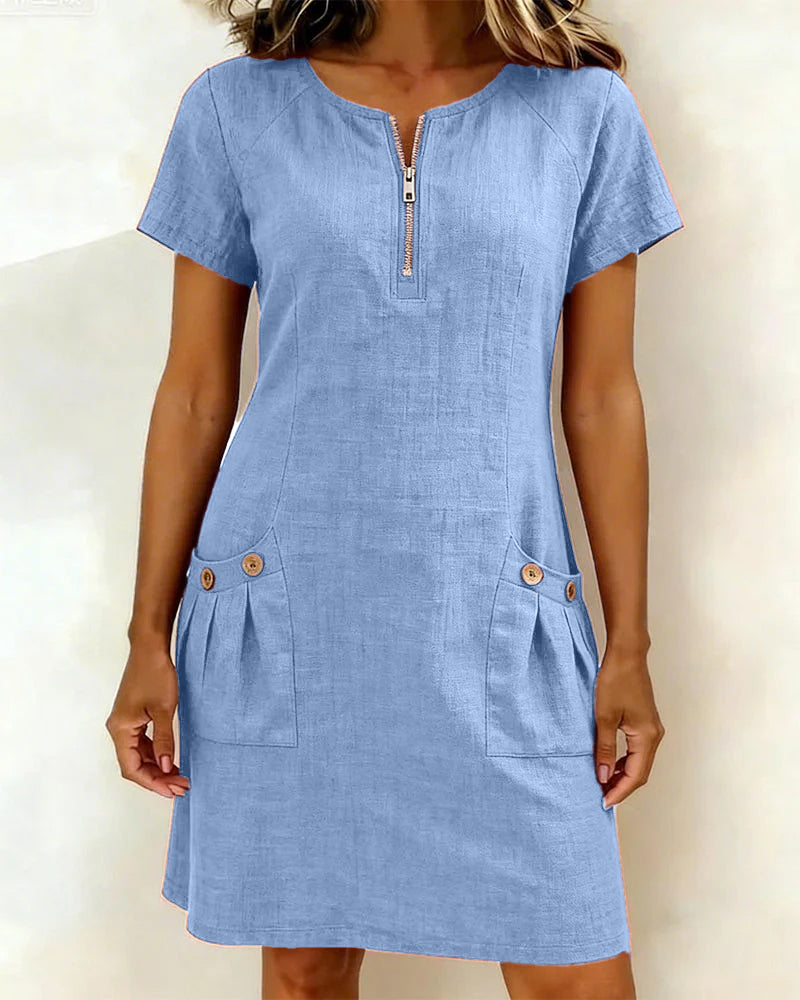 Vestido recto mujer con cremallera y bolsillos
