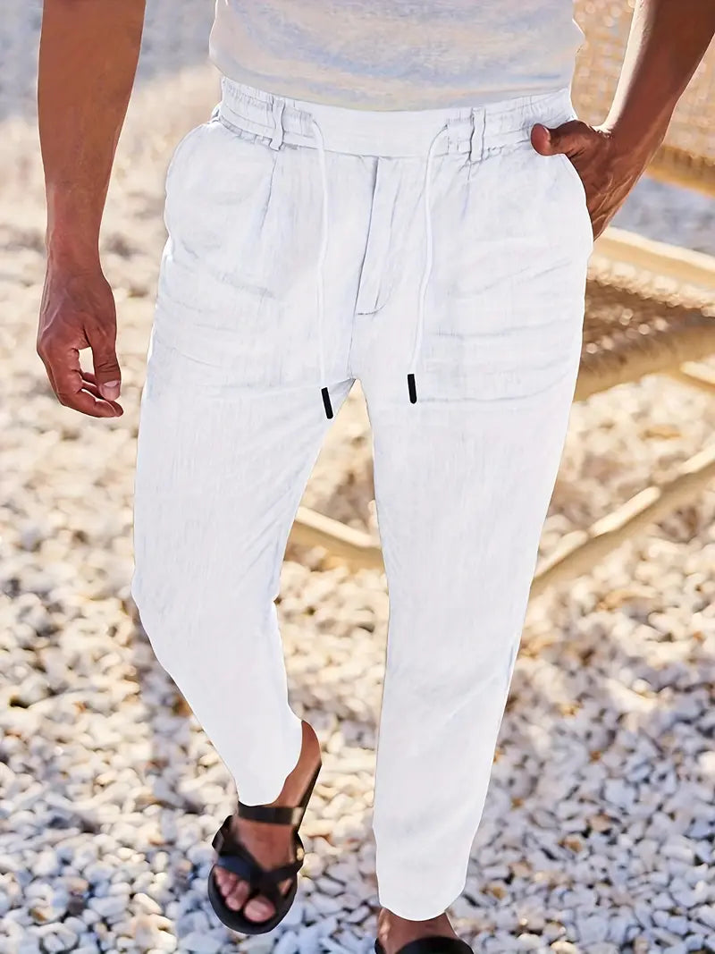 Pantalones Lino Hombre Anchos Cordón Ajustable