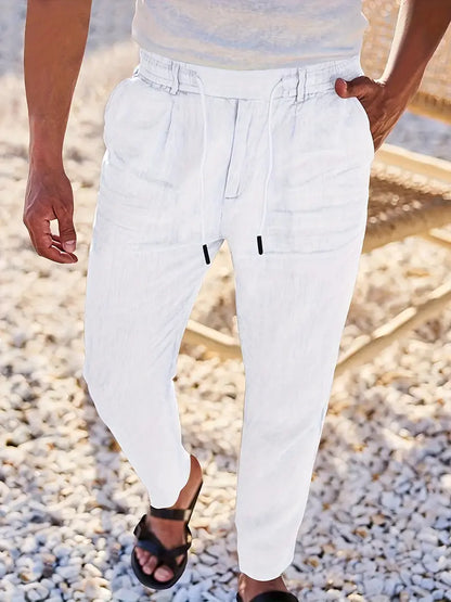 Pantalones Lino Hombre Anchos Cordón Ajustable