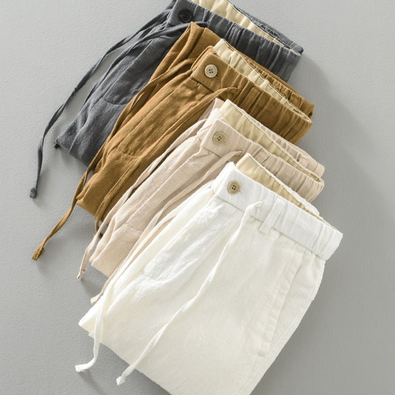 Pantalones Hombre de Lino y Algodón Corte Recto Cintura Elástica