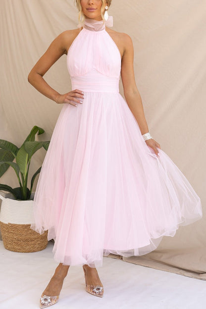 Vestido midi mujer Escote halter Falda voluminosa