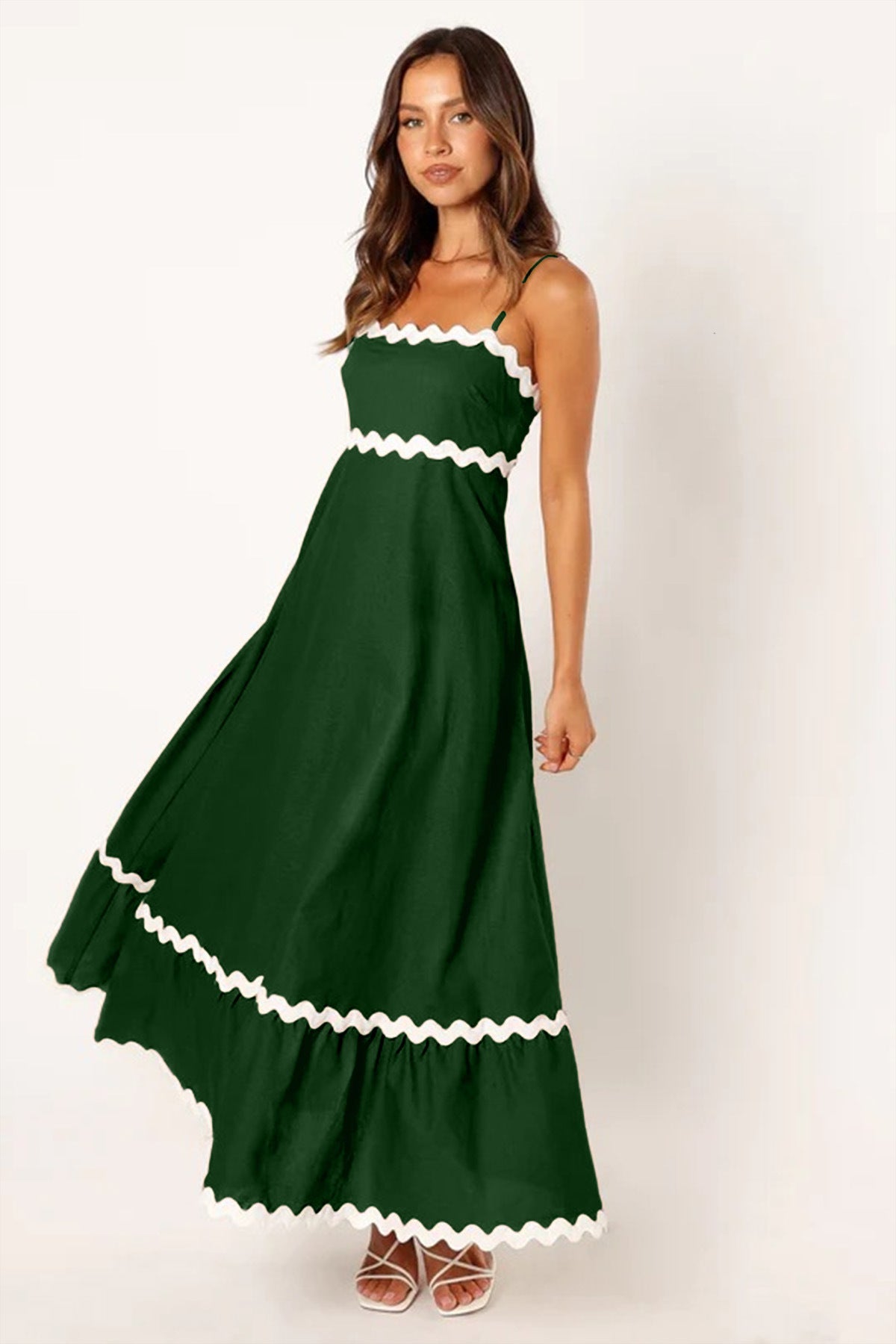 Vestido Largo Mujer de Tiras con Diseño de Ondas Playa Primavera
