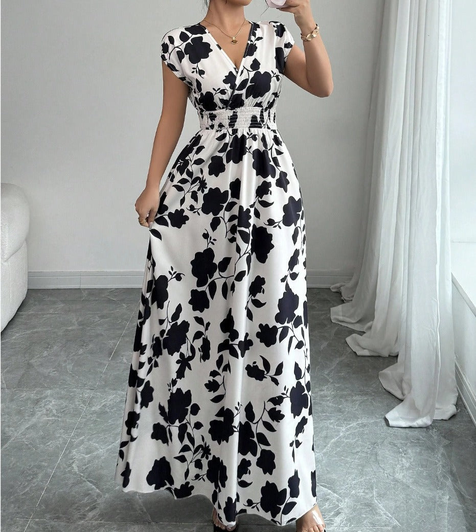 Vestido largo Mujer de Tela Floral Escote en V - Mavetta