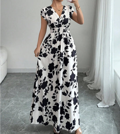 Vestido largo Mujer con escote en V y estampado floral